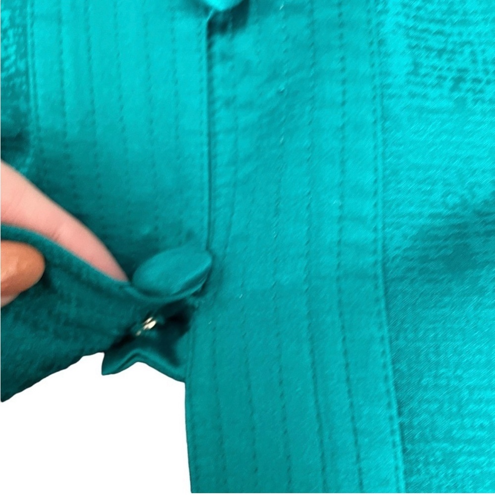 Adrianna Papell Silk Turquoise Blue Mermaidcore Event Evening Button Up Blazer - Picture 8 of 8